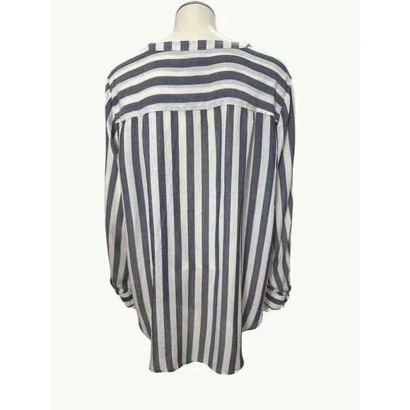 A.N.A. Striped Long Sleeve Rayon Blouse Size Large Breathable Lightweight Button - Picture 3 of 7